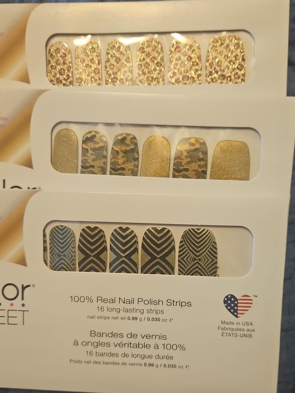 Color Street Gold & Black Patterned Real Nail Polish Strips - 3-Pack